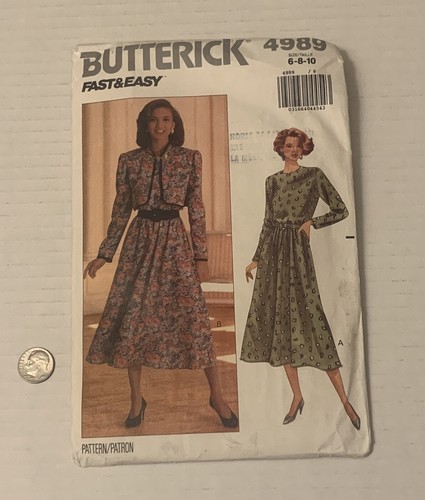 Vintage 1990 Butterick Sewing Pattern 4989 Misses Petite Jacket & Dress Cut - Picture 2 of 5