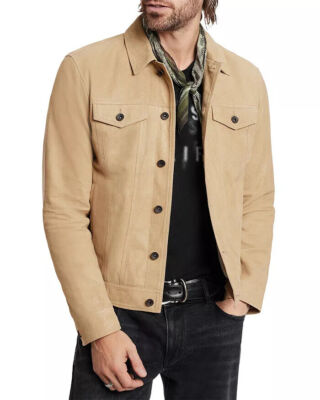 Leather Trucker Jacket for Men Tan Pure Suede Custom Made Size S M L XXL 3XL