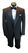 36 R Basic Black Wool Tuxedo Coat Pants Shirt Vest tie Complete Tux Mason Cruise