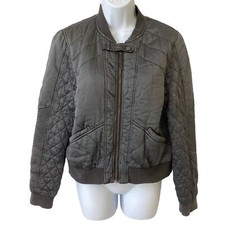 Marrakech Anthropology Jacket Womens Medium Gray Cotton Lining Quilted Bomber B2