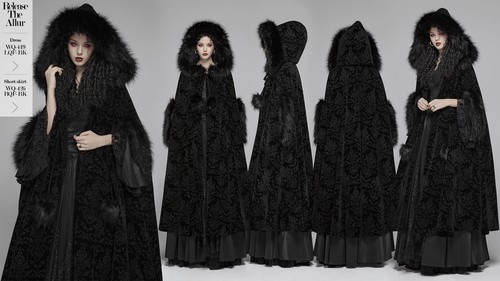 RAVE Women's Gothic Gorgeous Winter Hooded Cloak Victorian Black Long Coat Cape - Picture 10 of 12