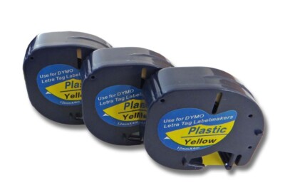 3x Schriftband für Dymo LetraTag Plus XM Schwarz/Gelb 12mm 4m