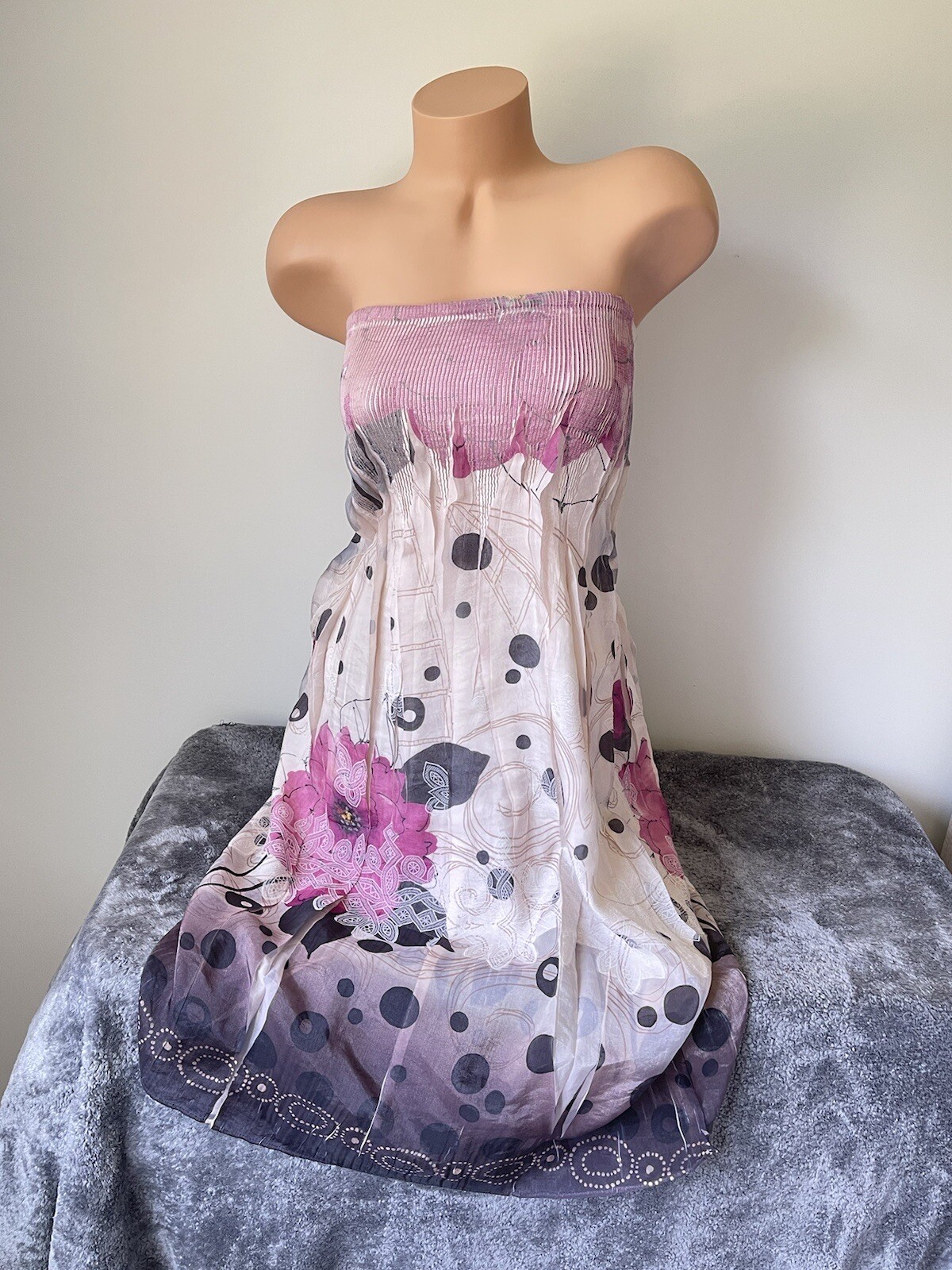 Tube Dress Smocked Boho Anthropologie Pink Paint Brush Oil Spill Strapless S M L