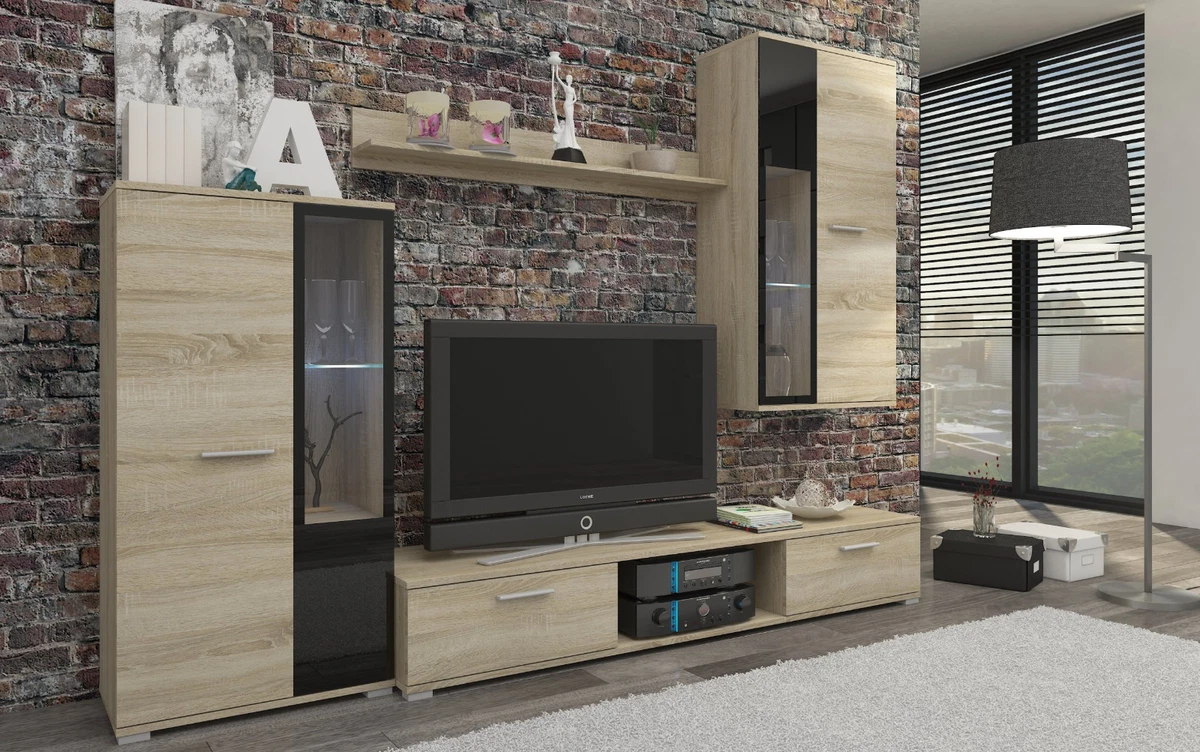 Living Room Furniture Set TV Unit Cabinet Entertainment Cupboard Sonoma oak