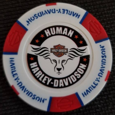 HUMAN HD ~ Bloemfontein, SOUTH AFRICA (White/Red/Blue) Harley Poker Chip