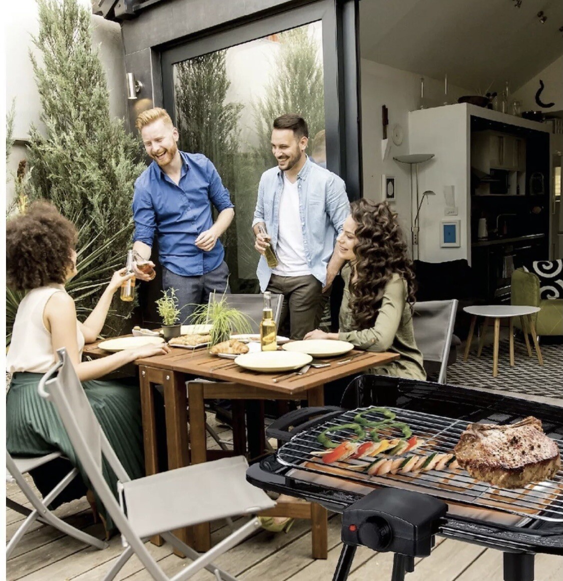 Grill électrique Sur Pied Hoomei 2000W - Bistecchiera, Acier Inox, Grande Grille, Neuf