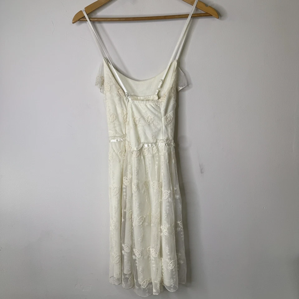 Винтажный 90-х белый цветочный сетки Babydoll мини скольжения платье фея гранж чистый Y2K S - Изображение 4 из 4