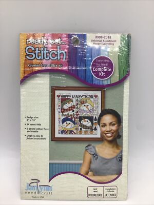 JANLYNN Ready Set Stitch Happy Everything Counted Cross Stitch Kit #999-2018 NEW