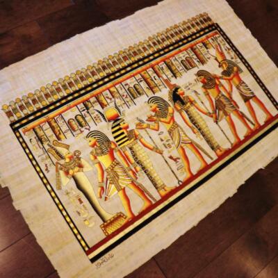 XXL Huge Signed Handmade Papyrus Egyptian Kings Art Painting....38'' x 26'' Inches