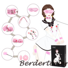 PU Leather Kits Pink Bondage Set Whip Handcuffs Anklecuffs for Woman Couples