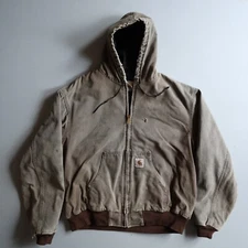 Vintage Carhartt Brown Coat Bomber Jacket Workwear Hood Mens 2XL XXL Canvas