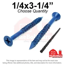 1/4x3-1/4" Flat Head Phillips Piercing Point Concrete Screws Masonry Blue