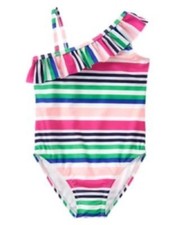 GYMBOREE SWIM SHOP MULTI COLOR STRIPE RUFFLE 1-PC SWIMSUIT 4 5 6 NWT