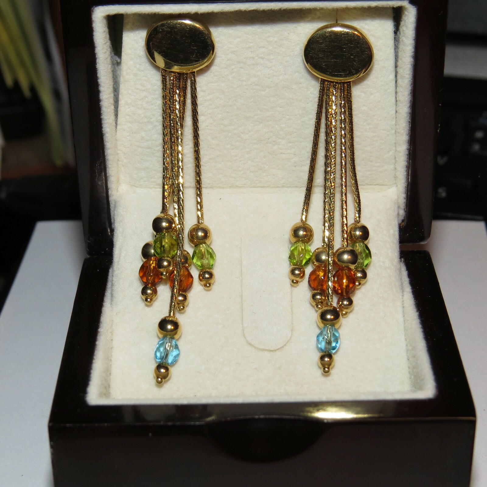 14k solid yellow Gold Gemstone dangle Earrings 10… - image 7