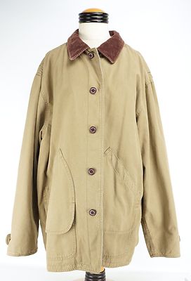 Lands End Tan Canvas Barn Field Jacket Corduroy Collar Plaid
