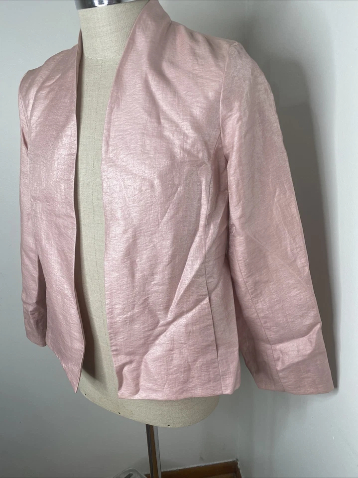 NEW Eileen Fisher Sz M Shawl Collar Jacket Linen Pink 16fo-j445 Silk Blazer - Image 2 of 4