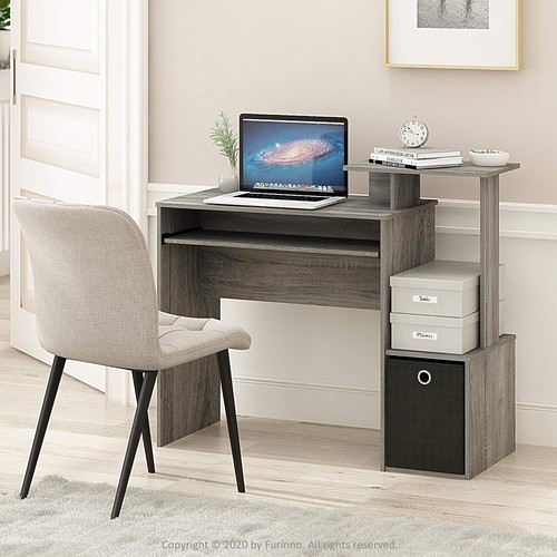 Schreibtisch mit Ablage Computer und Einschub Eiche Bürotisch Grau Regal Schwarz - Bild 2 von 10
