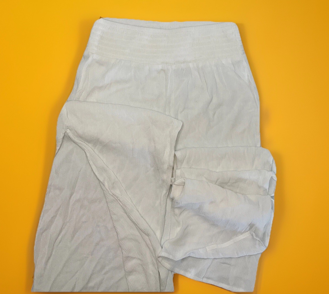Kona Sol Pants Size Small Cover up Smocked Waist Side Slit Solid White