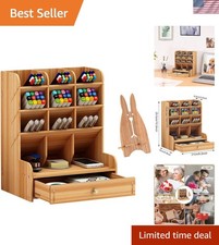 Elegant Wooden Desk Organizer with DIY Pen Holder - 13 Compartments, Cherry