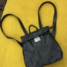 Black Diamond Pattern Backpack with Silver Hardware and Back Pocket for Women
