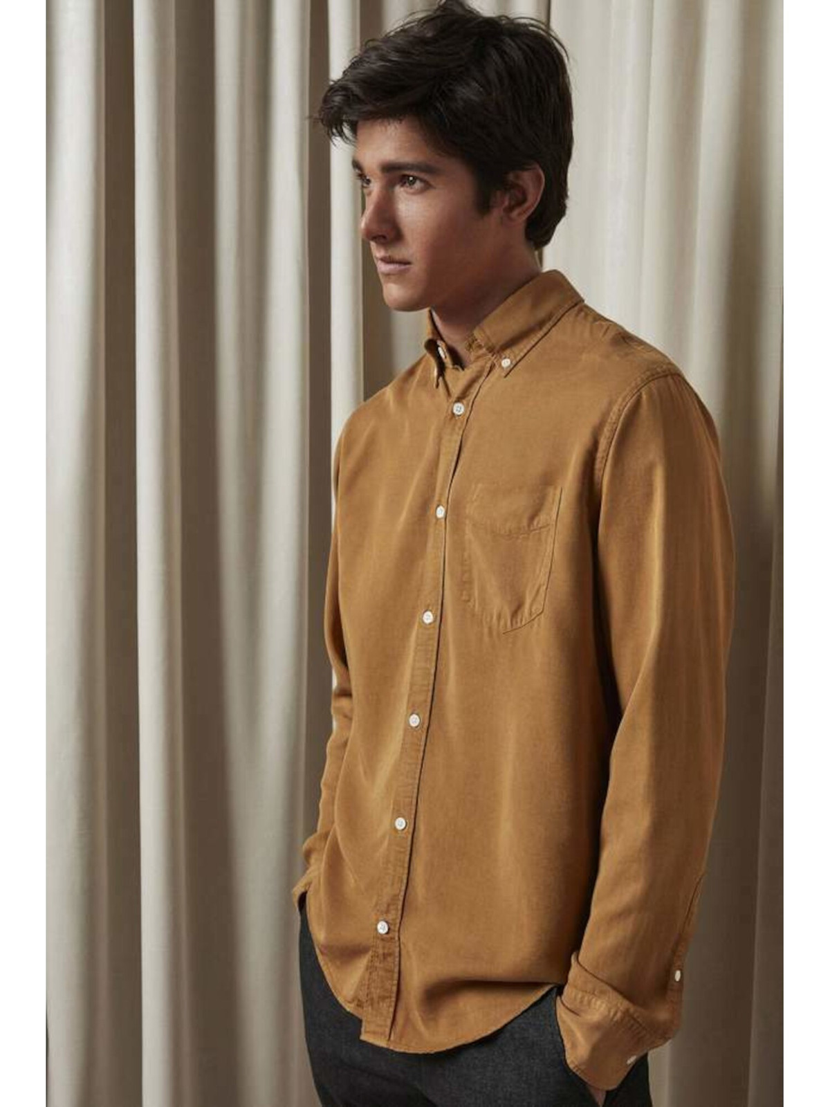 NNO7 Мужская бежевая повседневная рубашка с длинным рукавом на пуговицах XL