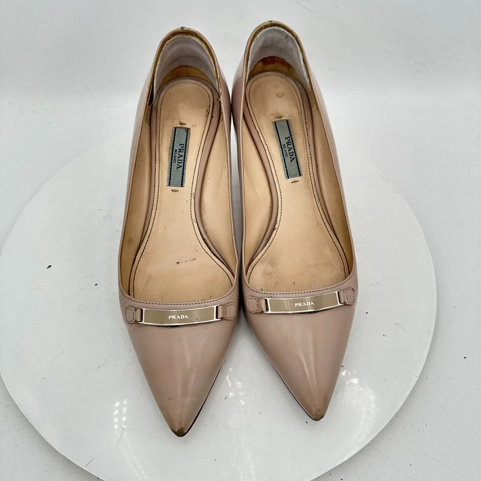 Prada Milano Women Size EU 37.5 US 7.5 Cream Beige Leather Pump High Heel Shoes - Image 3 of 4