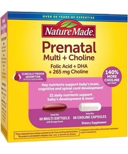 Nature Made Prenatal Vitamin Softgels  Choline Capsules Folic Acid  DHA 60ct