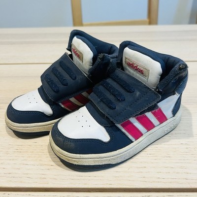 Adidas kids Hoops mid 2.0 Sneakers Toddler 9k White Navy Pink strap Basketball
