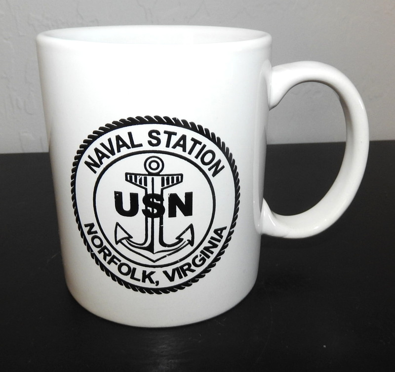Naval Station Norfolk Virginia Ceramic Logo Coffee Mug Carrier Graphic on Back