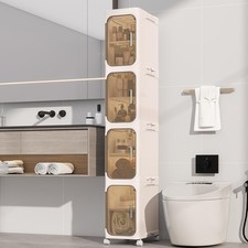 4 Tier Slim Bathroom Storage Cabinet Foldable and Movable Beige Tools Free