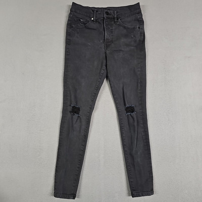 Express Jeans Womens Black Faded Mid Rise Skinny Distressed