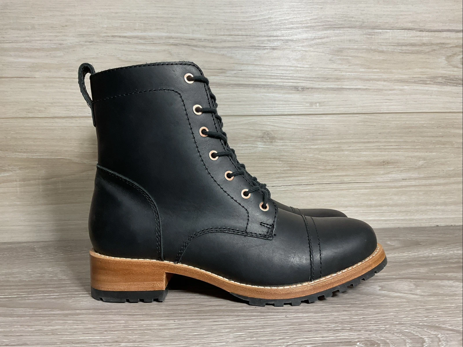 Portland Leather Women's Patina Lace Up Black Leather Boots Size 8.5 US/ 39 EU