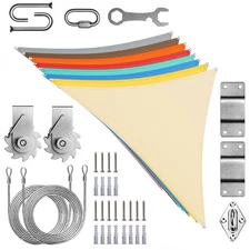 Waterproof Triangle Sun Shade Sail With Hardware Kit Winch Set
