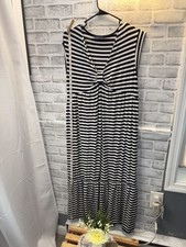 Tommy Hilfiger Women L Midi Dress Navy & White Striped Tiered Sleeveless