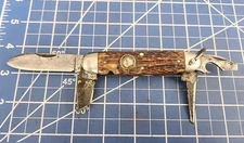 Antique Cattaraugus Scout Camp Knife With Compass 42219 Jigged Bone!