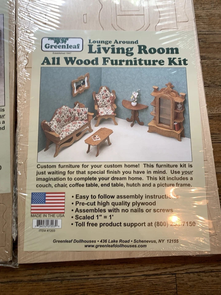 Kit de muebles de madera Greenleaf para casa de muñecas nueva biblioteca sala de estar Foto 4 de 4