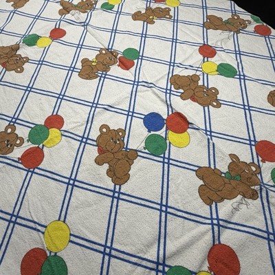 2 VTG Tailored Baby Cotton Receiving Blanket Teddy Bears Balloons Primary Colors