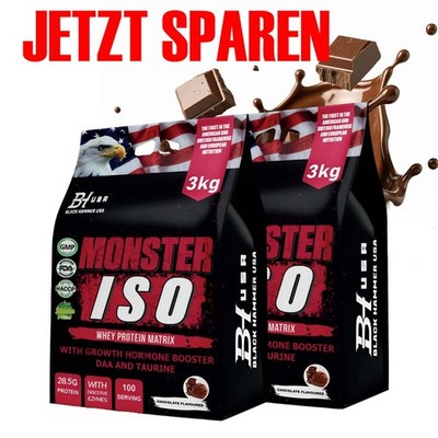 2x Monster ISO Whey Isolat 3kg Schokolade   Protein | Black Hammer USA