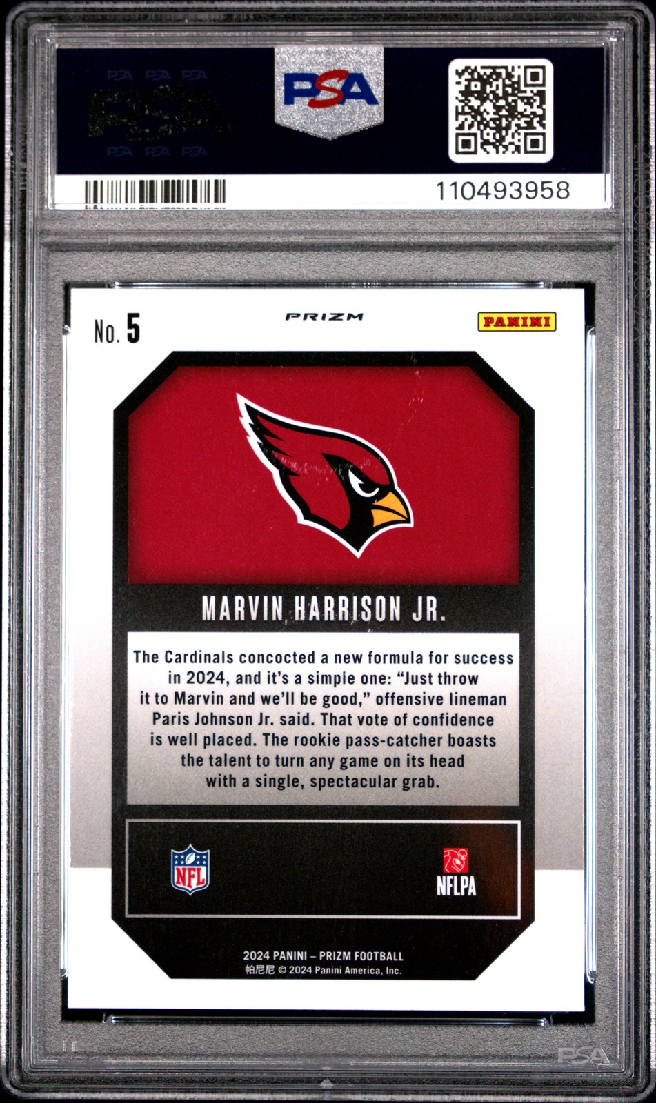 2024 PANINI PRIZM EMERGENT GREEN PRIZM #5 MARVIN HARRISON JR. ROOKIE RC PSA 9 view 2