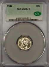 1942 Mercury Dime CAC MS66 FB 10c