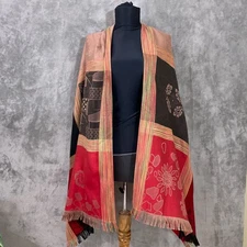 VTG PASHMINA Fringe Artsy Abstract Shawl Wrap Scarf 100% 25”x 72”  fringe