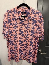 Simply Southern Men  s Polo Shirt Size Large, Leaf Pink Pattern