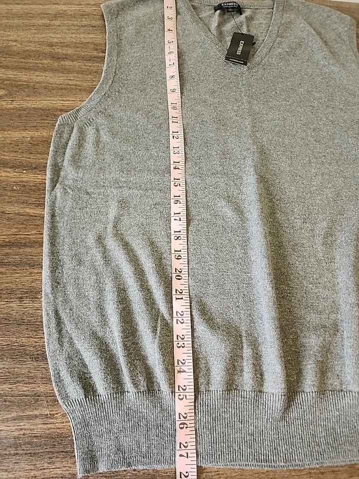 Chaleco Suéter Express Para Hombre XL Lana Merino Gris Cuello en V Sin Mangas Foto 4 de 4