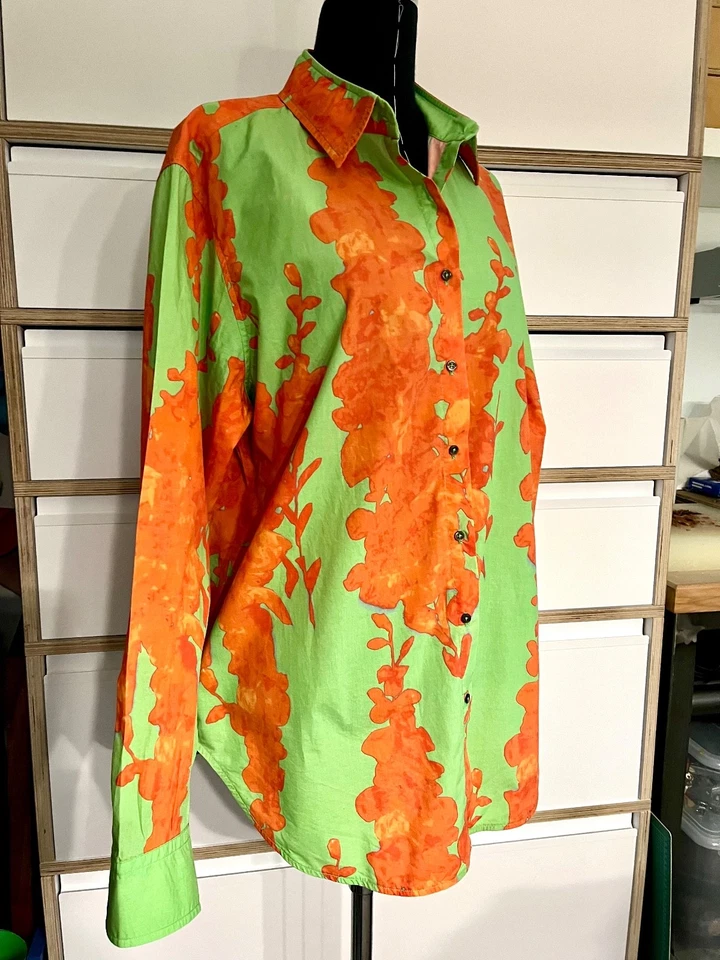 -0039- Italy Hemd Gr. XL Hemd Bluse Orange Grün Langarm relaxed gepflegt - Bild 2 von 4