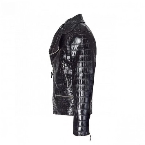 Herrenjacke schwarz Echtleder Krokodilprägung Biker Alligator Print Jacket - Bild 4 von 5