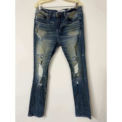 HVMAN 36x32 Chosen to Prevail Strat Super Skinny Distressed Jeans Blue Red