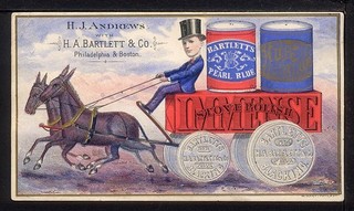 1880 BARTLETT'S PEARL BLUE & IMMENSE STOVE POLISH Trade Card