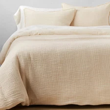 Full/Queen Textured Chambray Cotton Duvet & Sham Set Natural - Casaluna