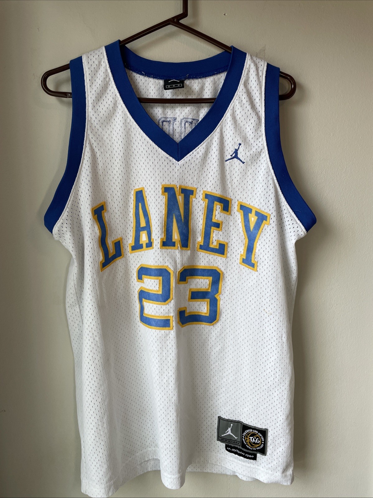 Michael Jordan Laney High School 1980s Jumpman Swingman Jersey White MD