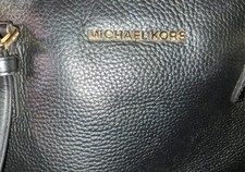 Michael Kors Women s Black Pebbled Logo Tote Zip Closure Gold Hardware